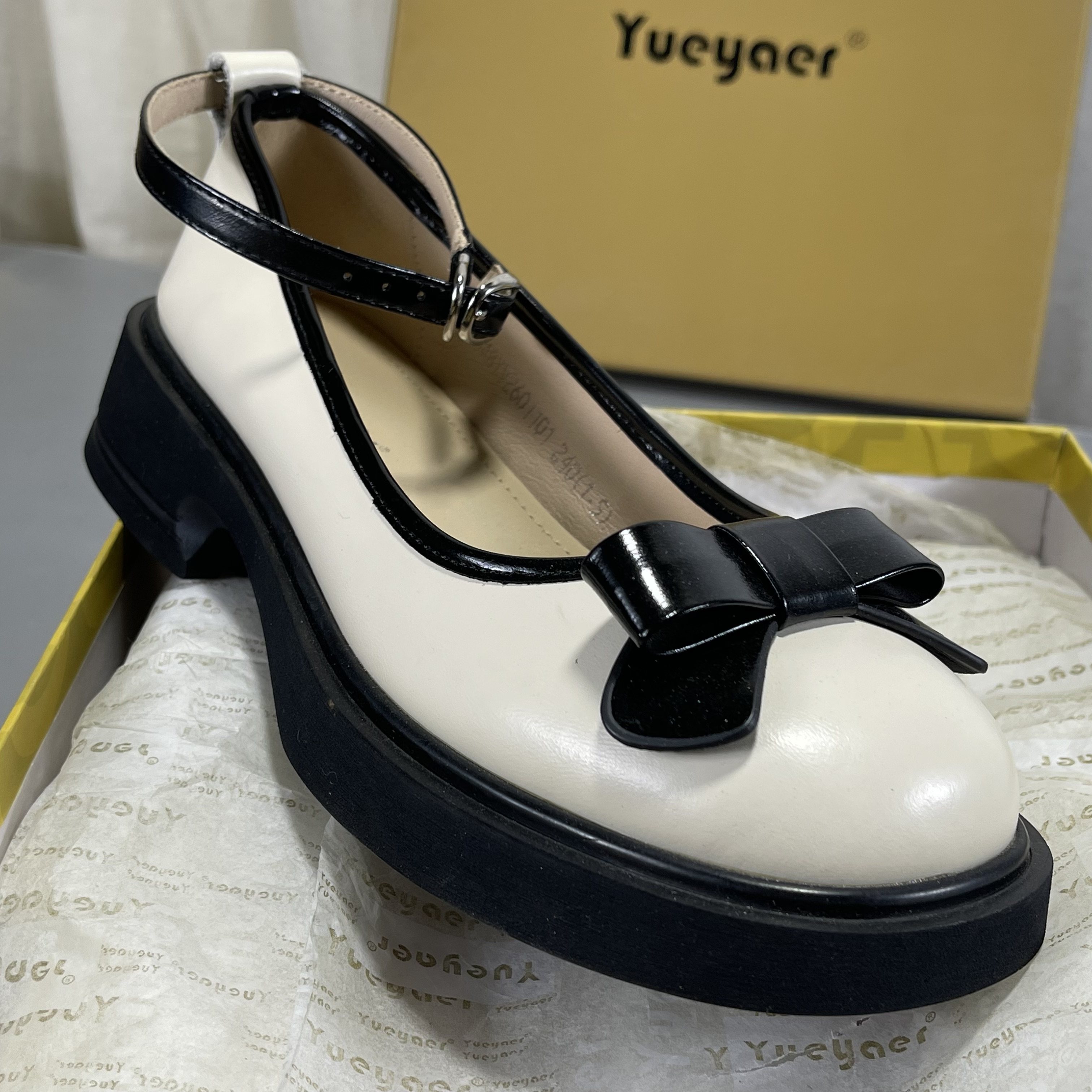 月芽儿牛皮玛丽珍鞋女一字扣蝴蝶结浅口厚底真皮单鞋通勤工作鞋女,女鞋,玛丽珍鞋,淘宝优惠券,粉丝福利购,淘宝优惠卷