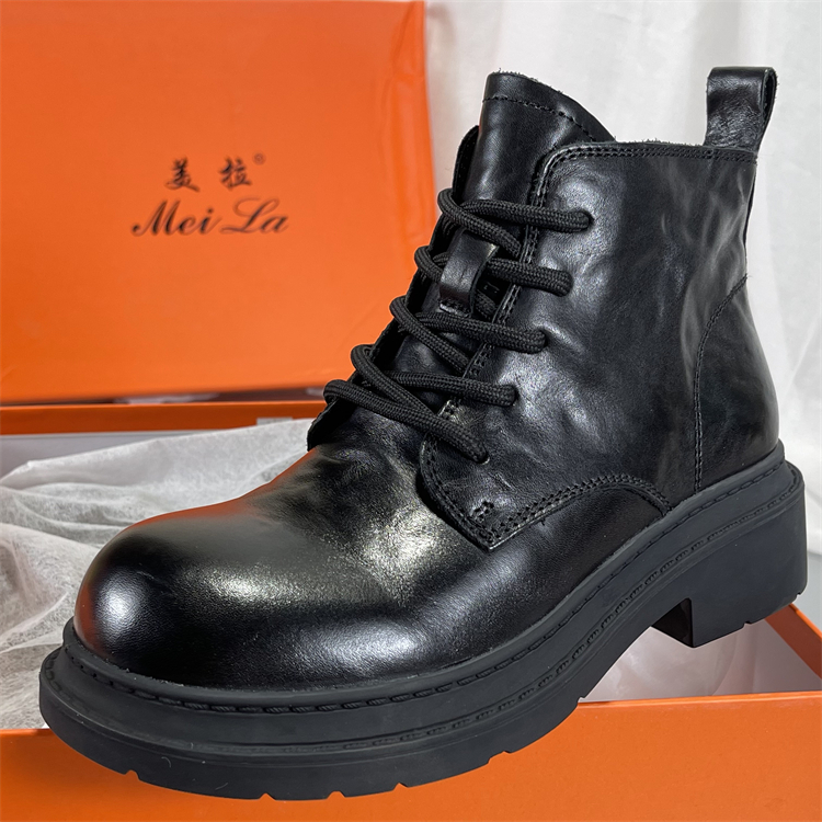 专柜正品胎牛皮切尔西靴厚底真皮马丁靴低跟短靴休闲女靴圆头单靴