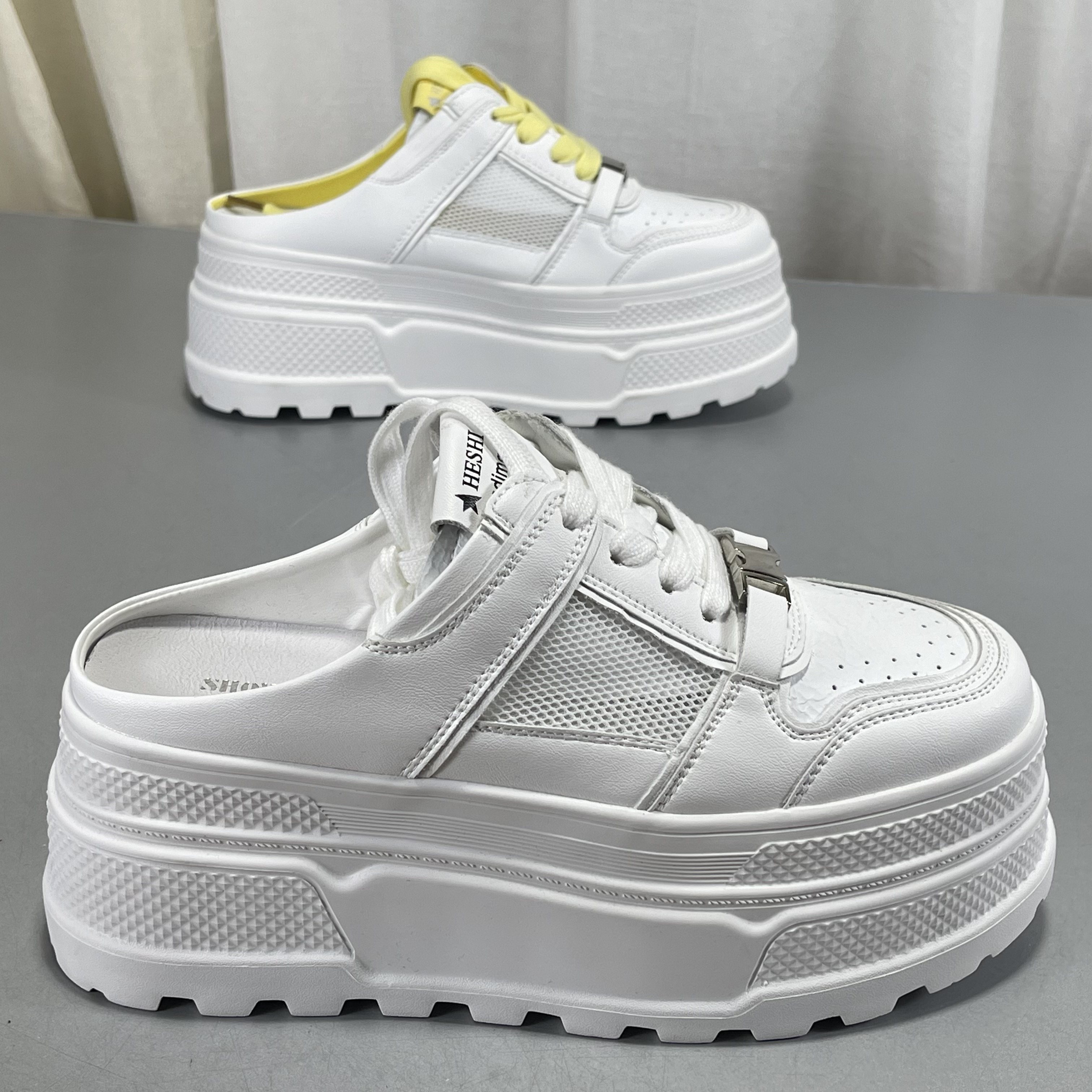 厚底真皮包头半拖鞋女小白鞋2026春夏百搭小个子增高懒人鞋运动鞋,女鞋,其他拖鞋,淘宝优惠券,粉丝福利购,淘宝优惠卷