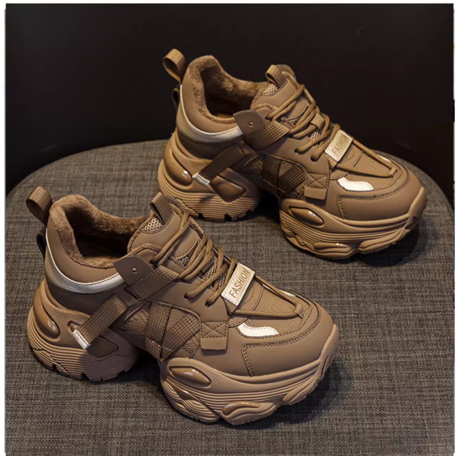 真皮厚底老爹鞋女2025新款秋季女鞋百搭运动鞋秋冬增高休闲得训鞋