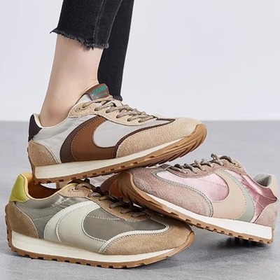 牛皮复古德训鞋女款ins潮2025春季新款厚底百搭休闲运动阿甘女鞋