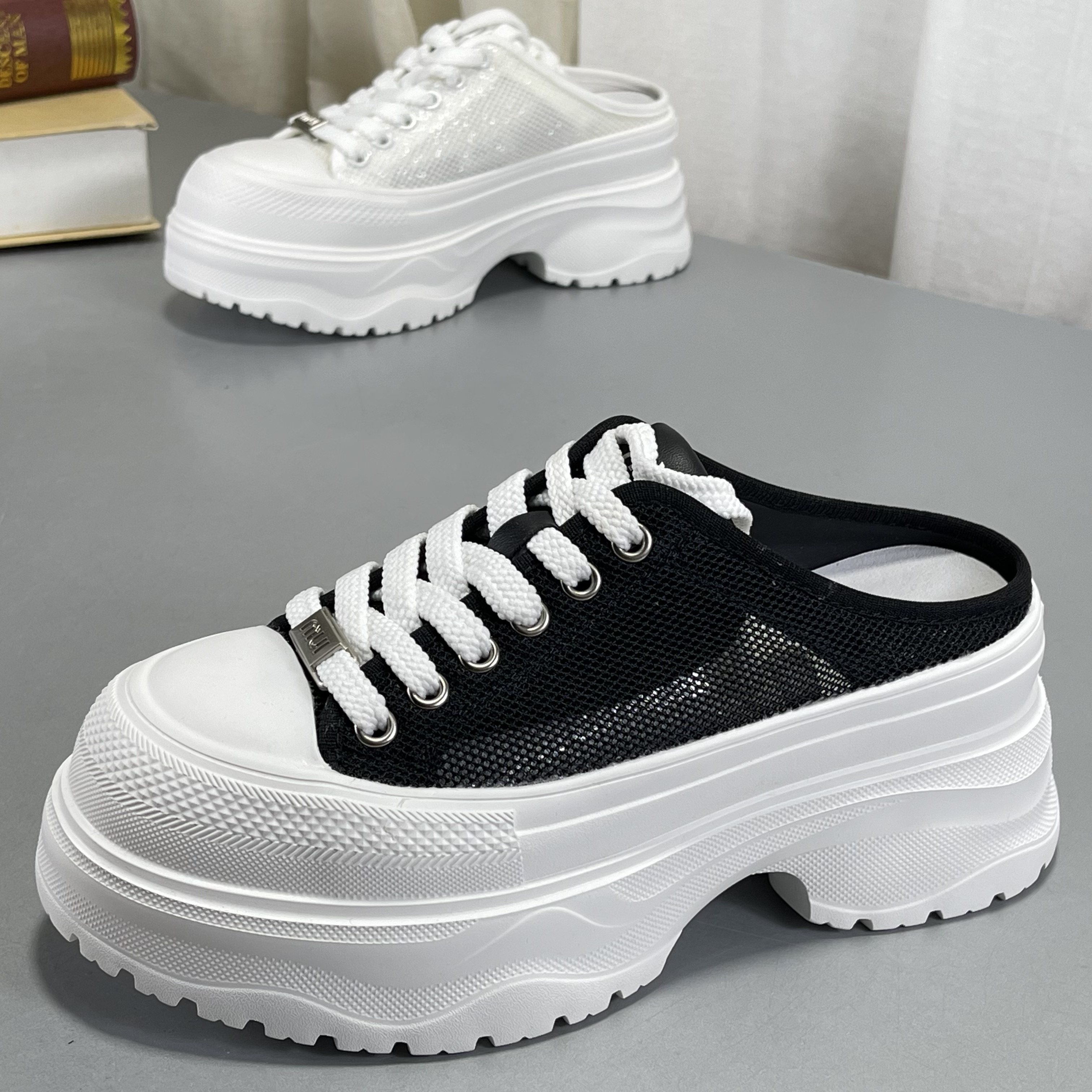 2026春夏新款松糕厚底真皮小白鞋增高包头半拖鞋女懒人无后跟女鞋,女鞋,其他拖鞋,淘宝优惠券,粉丝福利购,淘宝优惠卷