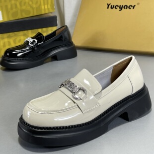 女 一脚蹬真皮厚底乐福鞋 月芽儿羊漆皮玛丽珍2026春季 英伦风小皮鞋