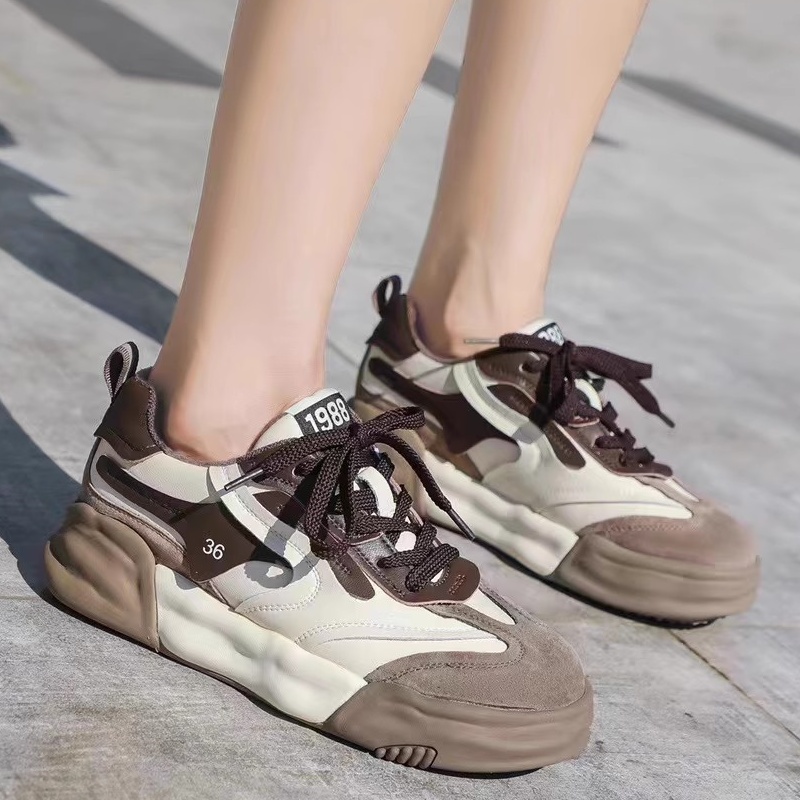 专柜正品头层牛皮复古休闲鞋女2024秋冬款真皮加绒运动板鞋得训鞋