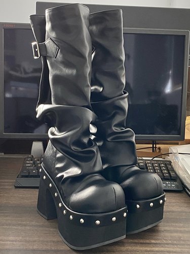 忍冬堆堆靴 口袋猫原创亚文化厚底辣妹y2k朋克靴