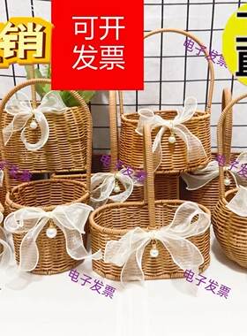 母亲节花篮藤编新款花盆野餐纯手工编织藤素手提田园创意藤编花艺