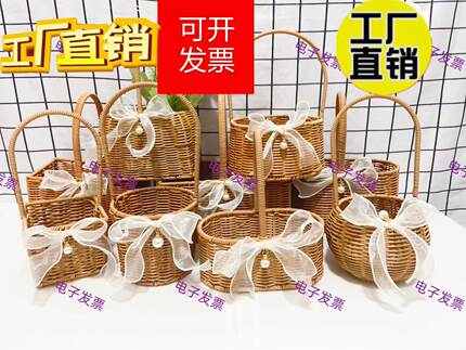 母亲节花篮藤编新款花盆野餐纯手工编织藤素手提田园创意藤编花艺