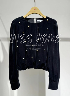 卡芙芮2024秋国内专柜代购4C201003黑色珍珠铆钉上衣599