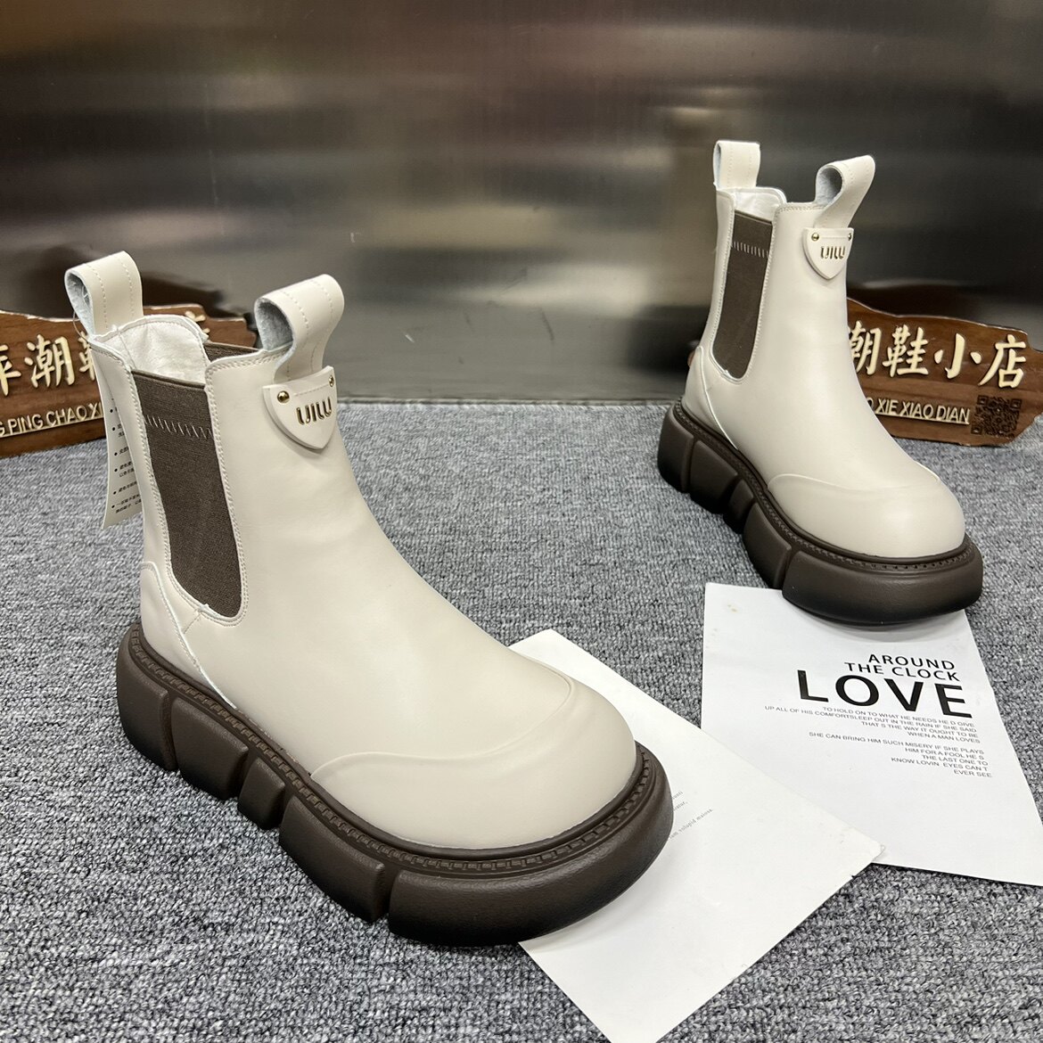 松糕一脚蹬真皮马丁靴烟筒靴女鞋切尔西厚底休闲加绒瘦瘦靴短靴翠