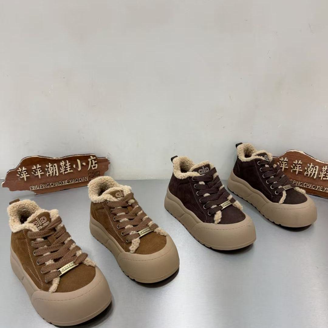 百搭舒适真皮高帮鞋女韩版冬季加绒保暖德训鞋爆款时尚休闲板鞋出