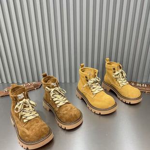 英伦风女春秋单靴纯牛皮棕色厚底短靴爆款 2025新款 增高马丁靴女速