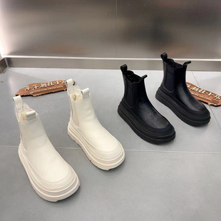 大头切尔西短靴女2024冬季 马丁靴烟筒靴加绒女靴真皮厚底复古 新款