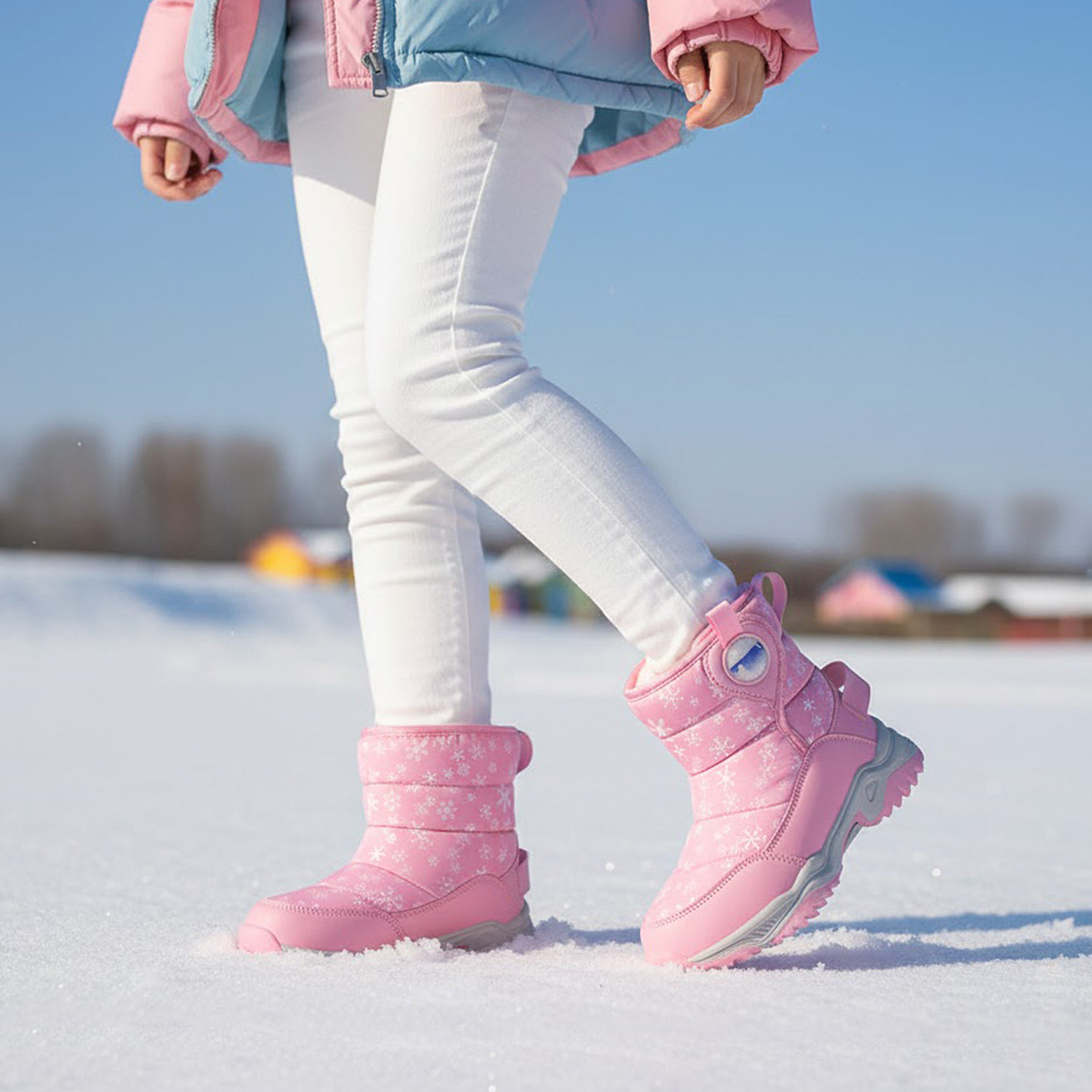 女童中筒加绒防水防滑雪地靴