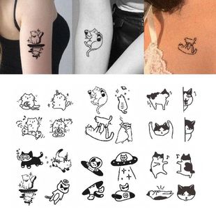 可爱喵星人草本果汁纹身贴防水持久逼真ins风小黑猫咪女生脚踝