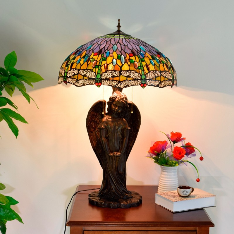 欧琈蒂凡尼彩色玻璃复古蜻蜓艺术台灯酒店酒吧餐厅客厅大琉璃灯