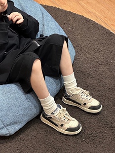 学生百搭潮鞋 青少年防滑复古小白鞋 薄 新款 男童真皮2024小金鱼春季