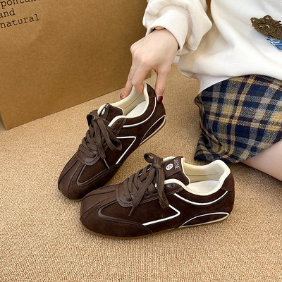 现货版～厚底内增高复古德训鞋女2025秋季新款韩系运动休闲鞋软底