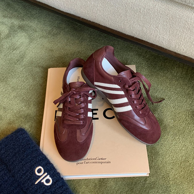 牛皮版~5CM内增高撞色阿甘德训鞋女韩版系带休闲运动鞋学院风板鞋