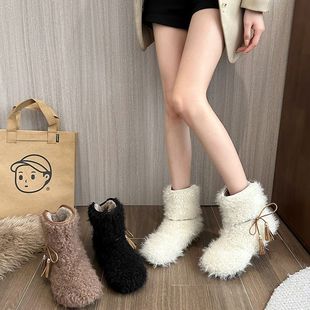 小个子内增高 毛毛靴 加绒加厚雪地靴短靴女靴子秋夏外穿保暖棉鞋