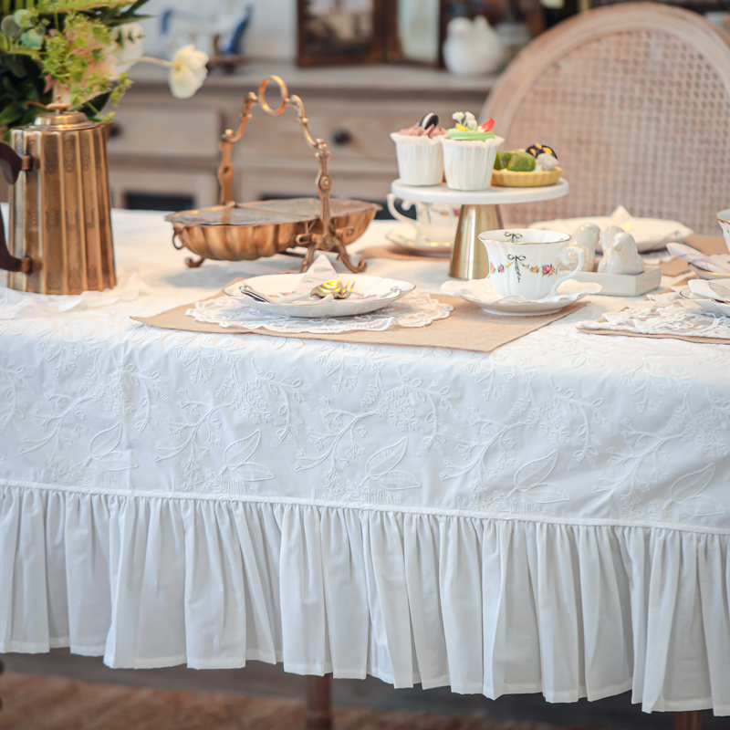 misspeony法式桌布荷叶边绣花