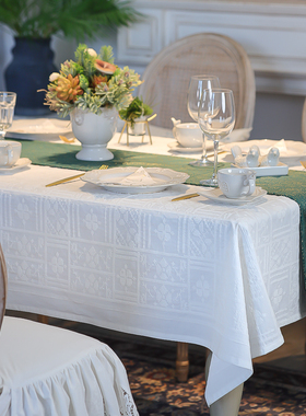 白色棉麻桌布防水抗菌MISS PEONY法式轻奢复古新年圆桌茶几盖台布
