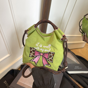 日系刺绣蝴蝶结环保尼龙购物袋女迷你手提袋通勤逛街手拎斜挎小包