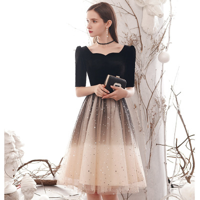 星空渐变晚礼服女2024秋冬新款宴会气质小个子连衣裙平时可穿礼服