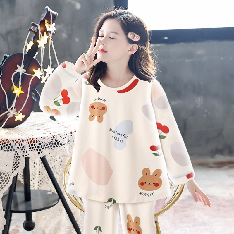 睡衣女童春秋季2024韩式新款ins风可爱卡通长袖可外穿家居服套装