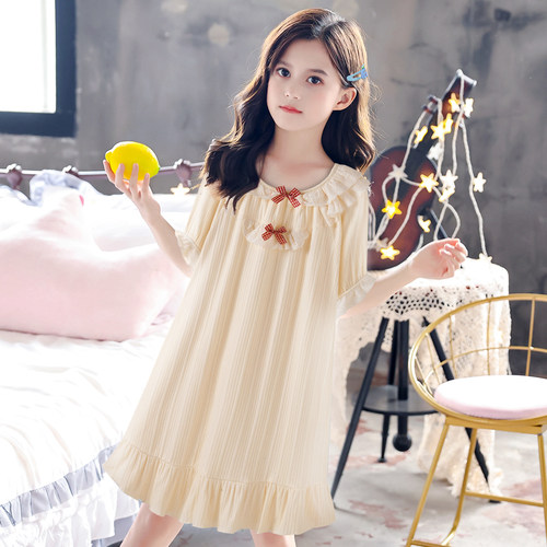 女童日系2025年新款甜美短袖睡裙纯棉睡衣夏季公主风可外穿家居服