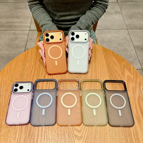 网孔镂空蜂窝散热MagSafe磁吸iPhone17ProMax手机壳苹果17AIR软边背面硬苹果17金属按键镜头圈苹果17Pro