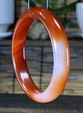 天然玉石保真红白玛瑙手镯54圈口实物拍摄仅此一只触感温润色靓丽