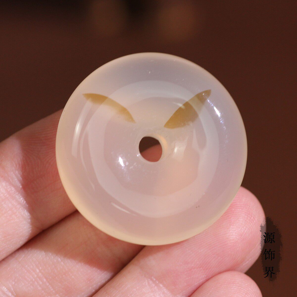 源饰界-天然玉髓冰种平安扣挂件32mm特色飘花瓣玉石吊坠无伤裂48#