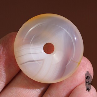 源饰界天然玉髓平安扣挂件玉石坠白色条纹带淡淡黄色无伤裂31.4mm