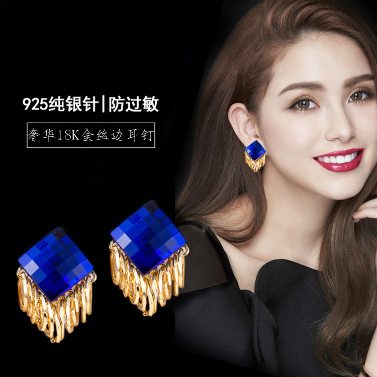 韩国纯银耳钉女气质百搭水晶流苏耳环个性名媛防过敏耳坠甜美长款