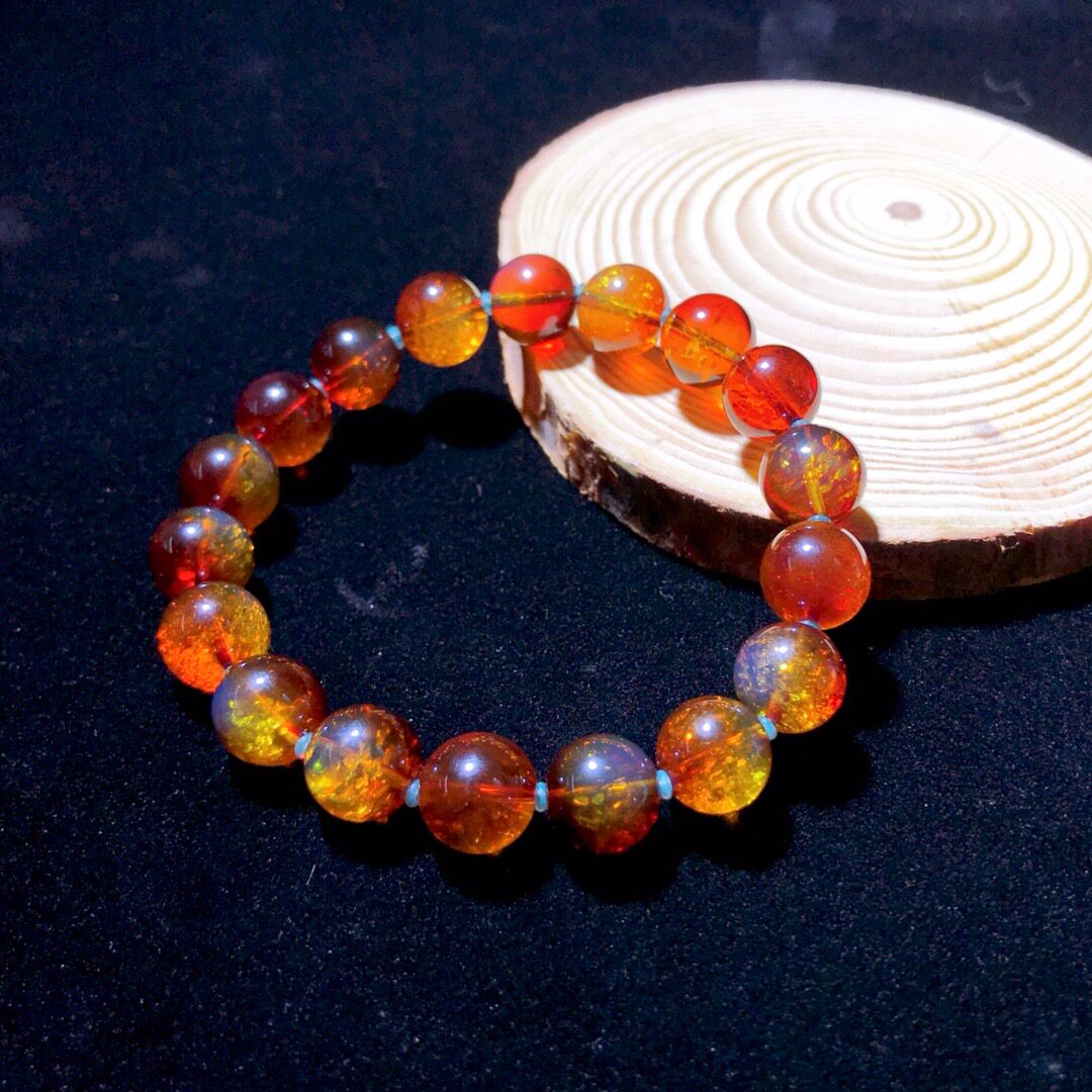 天然10mm红蓝珀沙精品网红单圈手串墨西哥产地收藏特色琥珀手串