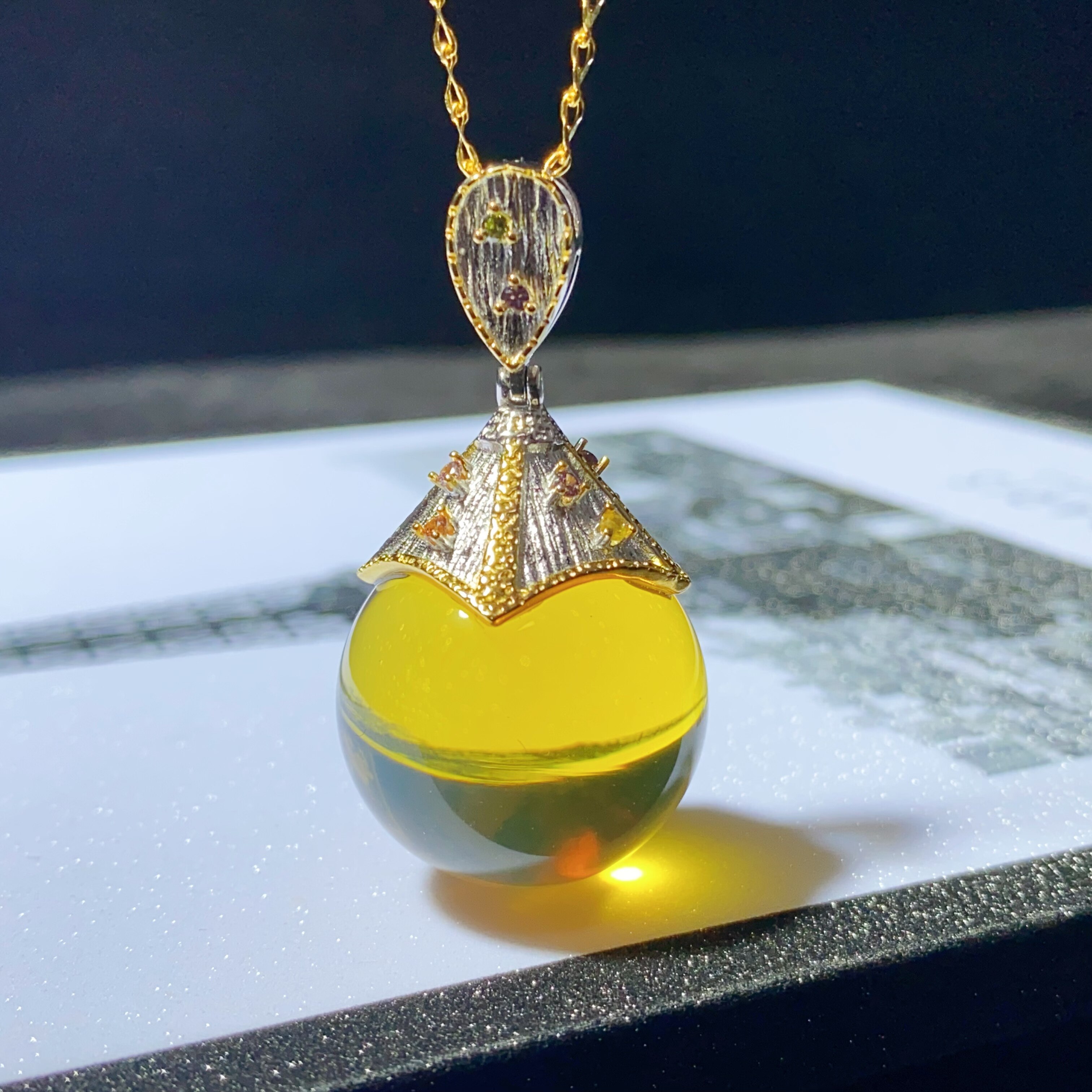 意大利工艺天然墨西哥蓝珀大圆珠吊坠20mm琥珀蜜蜡锁骨链项链