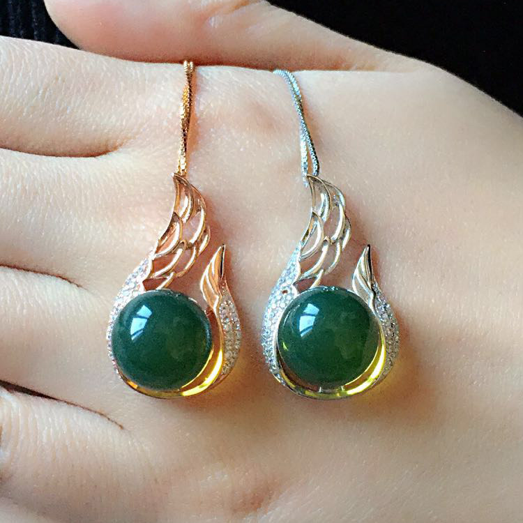 天然墨西哥蓝珀吊坠 琥珀蜜蜡项链子s925银翅膀女款新 MD1104