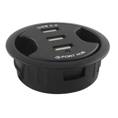 电脑桌洞USBHUB集线器办公桌孔圆形USB2.0一拖三分线器多接口