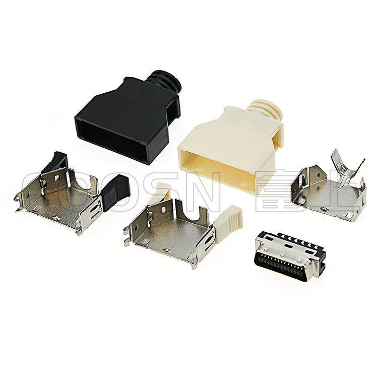 SCSI/HPCN连接器 伺服线接口26芯 卡勾按键式 焊线公头 黑/贝吉色