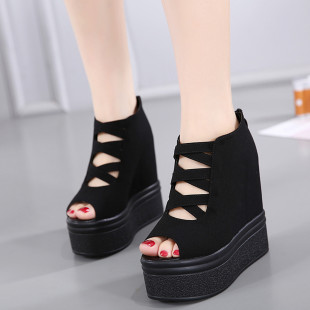 凉鞋 镂空不累脚厚底松糕鞋 小个子内增高坡跟鱼嘴鞋 13cm超高跟女鞋