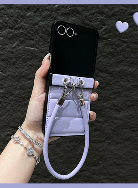 OU【小众羽绒服紫色手提绳】适用于三星GalaxyZflip7/6/5/4折叠屏手机壳新款创意网红翻盖防摔保护套男女简约