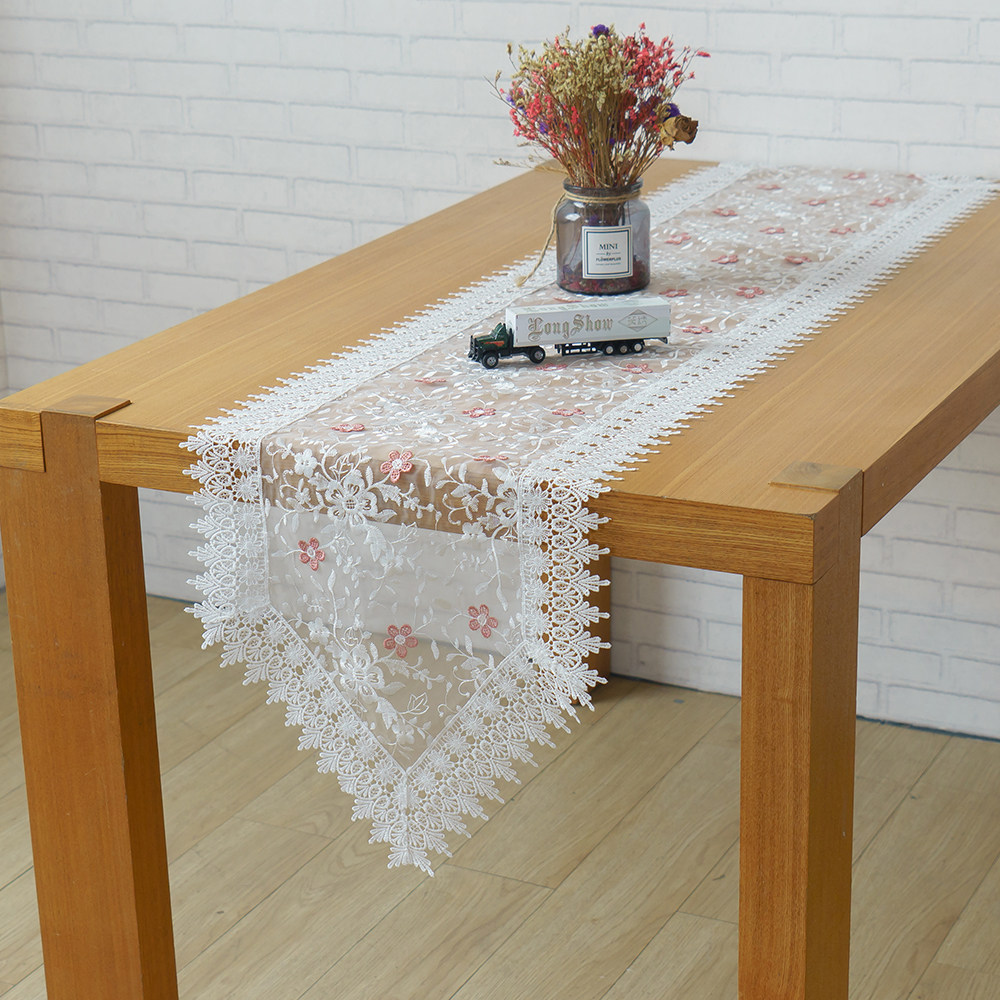 桌旗绣花网镂空盖巾电视柜田园