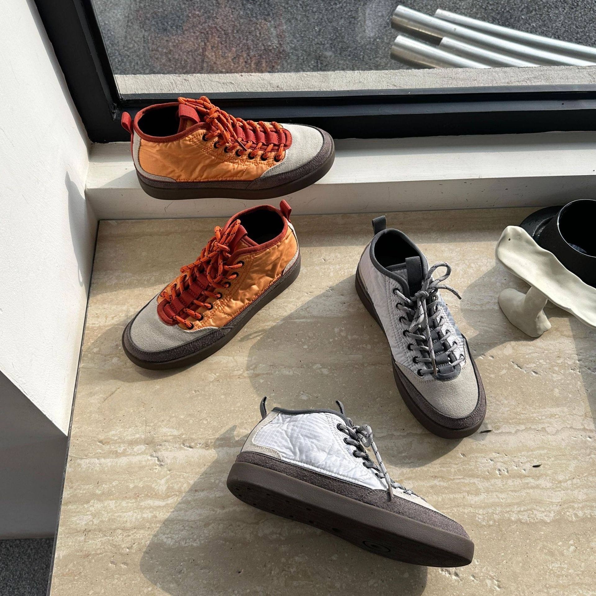 韩国真皮中高帮橙色拼接德训鞋女2026春季低跟系带户外休闲帆布鞋,女鞋,时尚休闲鞋,淘宝优惠券,粉丝福利购,淘宝优惠卷