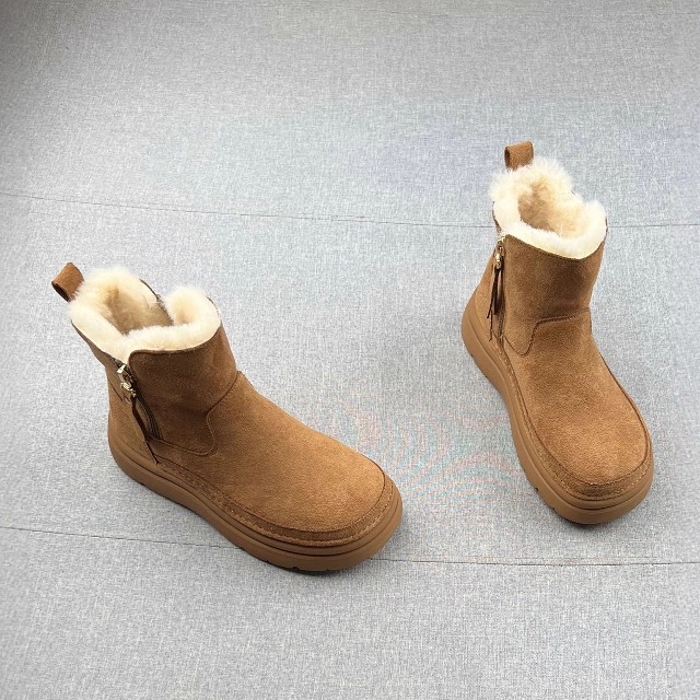 韩国真皮羊毛绒套筒厚底雪地靴女