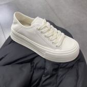 2026春季 板鞋 新款 韩国真皮女鞋 圆头厚底休闲鞋 韩版 滑板鞋 增高系带