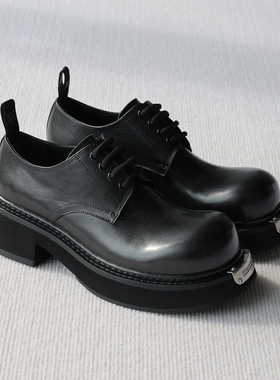 VIPlander英伦德比鞋男增高厚底皮鞋圆头休闲鞋黑色大头鞋156803