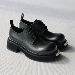 VIPlander英伦德比鞋男增高厚底皮鞋圆头休闲鞋黑色大头鞋156803