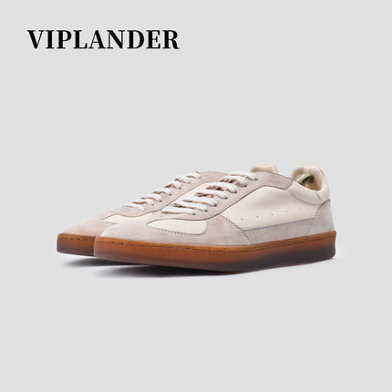 viplander 2020新款休闲德训鞋真皮白色板鞋复古软底潮流百搭男鞋