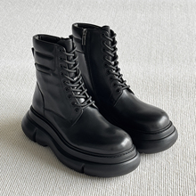 VIPlander英伦风厚底马丁靴系带增高黑色短靴百搭机车靴冬165403