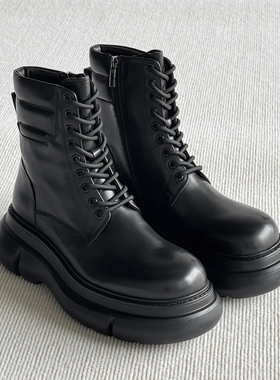 VIPlander英伦风厚底马丁靴系带增高黑色短靴百搭机车靴冬165403